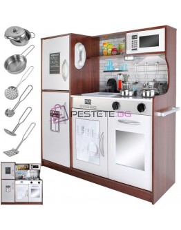 Дървена кухня за деца бяла с LED осветление звук и аксесоари